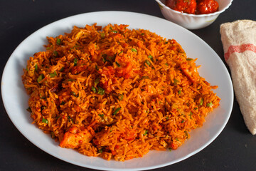 delicious Chinese food Schezwan non-veg fried rice.