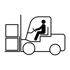 Forklift transport icon, industry vehicle machine symbol, fork truck warehouse vector illustration