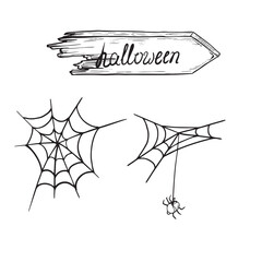 Halloween vector collection.Hand drawn illustration.Line art. Doodle.