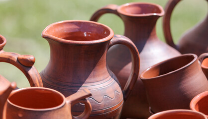 Clay jars at the market for food.