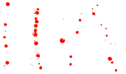 Drops of red paint on a white background.