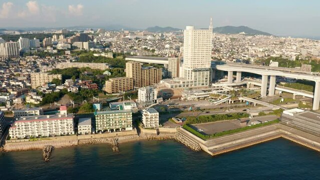 Maiko Park and Kobe City, Aerial View at  Akashi Kaikyo Bridge