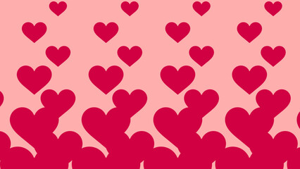 Fototapeta na wymiar Red heart pattern wallpaper with a light pink background that gets bigger as you go down.