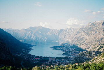 View from Mount Lovcen to the Kotor Bay surrounded by mountains