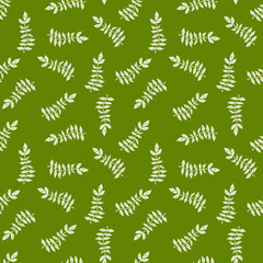 Hand drawn branches with leaves seamless pattern. Simple organic background.