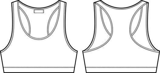 Bra technical sketch illustration. Women's yoga underwear design template. Casual underclothing.