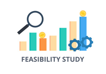 Feasibility study vector. Management, finance and business concept.