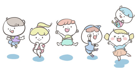 元気にはしゃぐこどもたち　パステルカラーバージョン