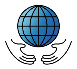 地球儀と手のアイコン、両手で地球を抱えている