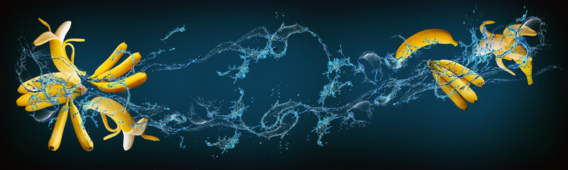 Wallpaper with fruits in water for designers - banana delicious fruit for diet is full of vitamins