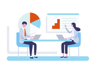 business people with laptop and graph