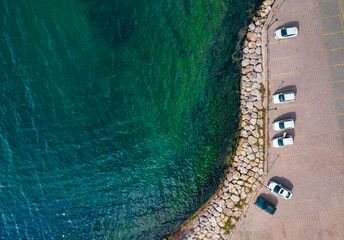 Parking by the sea. Carpark. Car park on coast.