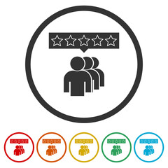 Customer review icon. Set icons in color circle buttons