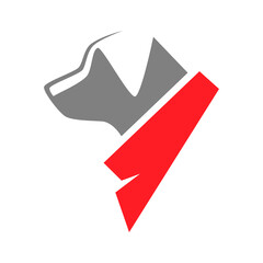 Dog wearing red bandana in profile portrait symbol on white backdrop. Design element