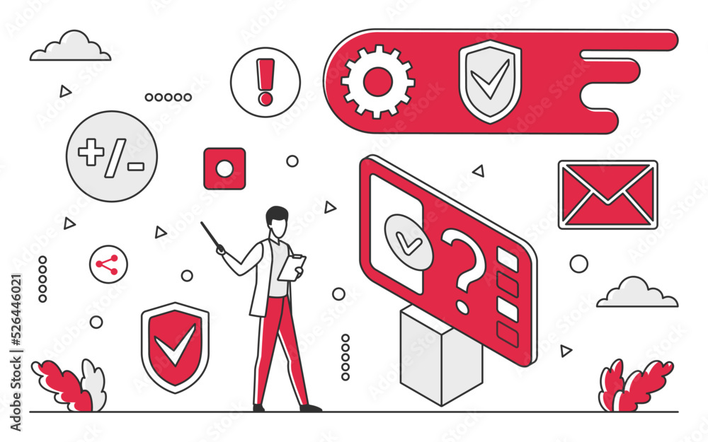 Poster network web security. cyber protective system, protecting websites data vector monocolor illustratio