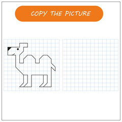 Fototapeta premium Kids draw activity game with camel. Copy the picture using grid.