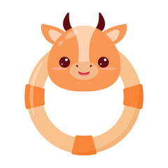A baby rattle with a ring. A rattle with a cartoon cow for kids. A gift for newborns.