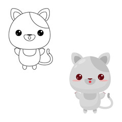 Cute cat toy.Contour drawing of a cartoon animal. Coloring book for kids