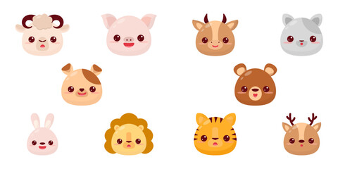 Set  cartoon animals in hand drawn style on white background. Hand drawn illustration. Cartoon vector illustration. Cute symbol. Funny vector illustration. Funny cartoon character.