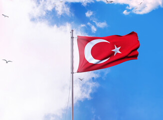 turkey - blue sky and turkish flag