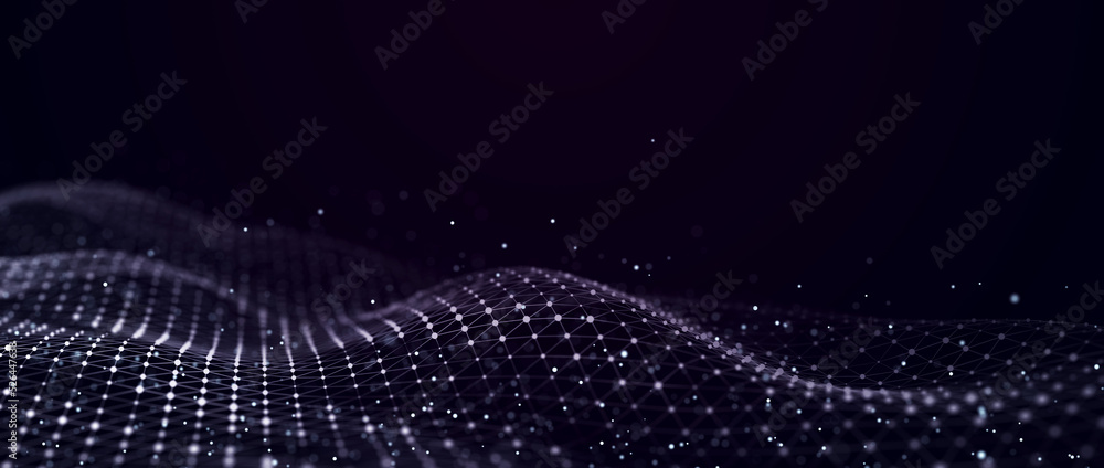 Poster Artificial intelligence in a network connection. Structural transmission of information. 3D rendering.