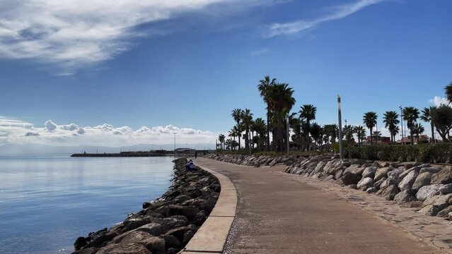 POV footage walking alongside the Mediterranean sea