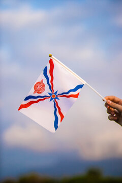 Assyrian flag waving in the wind