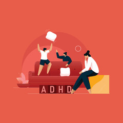 Attention Deficit Hyperactivity Disorder ADHD, Stressed Psychotherapist with Behavioral disorder children