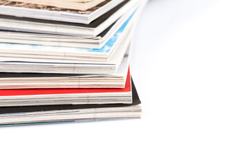 Magazines up close shot on white background