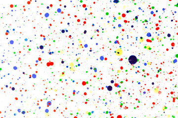 Paint splatters on bright material. Watercolor on white paper.
