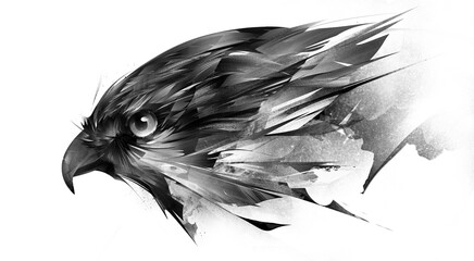 stylized hand drawn hawk bird head on white background