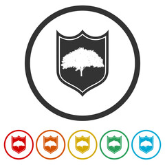 Tree shield icon. Set icons in color circle buttons