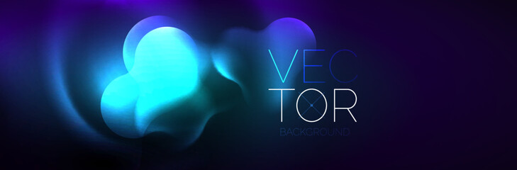 Glowing neon lights abstract shapes composition. Magic energy concept. Template for wallpaper, banner, background or landing