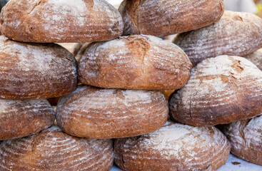 Close-up shot of dark bread for sale at the farmers market