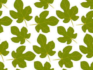 Seamless pattern with Grape or fig leaves. Foliage seamless art pattern hand drawn on white background. Endless Background. Repeated vector illustration for wallpaper, wrapping, textile, scrapbooking