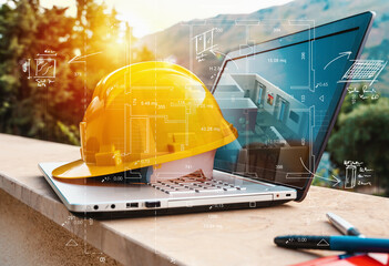 Laptop of a architect who plans a house