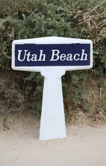 sign with the text UTAH BEACH indicating a place of the D-DAY landing in Normandy of the Second...