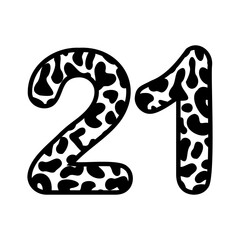 21, Number twenty one With figures leopard print, panther skin 