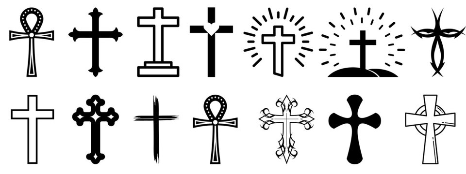 Christian cross icon collection.Religion symbols Vector illustration isolated on white background. flat icon set