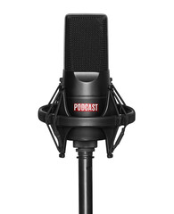 microphone isolated on white background. Condencer Mic for studio recording voice podcasts - obrazy, fototapety, plakaty