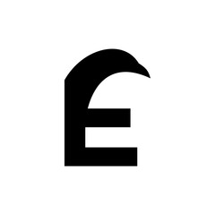 initial letter e combined with an eagle or eagle head that looks like flying which is suitable for font, logo, design, vector, icon, symbol, sketch, business, branding, company, and others