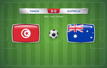Tunisia vs Australia scoreboard broadcast template for sport soccer tournament 2022 and football championship