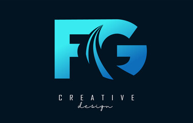 Creative blue letters FG f g logo with leading lines and road concept design. Letters with geometric design.