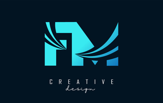 Creative Blue Letters FM F M Logo With Leading Lines And Road Concept Design. Letters With Geometric Design.