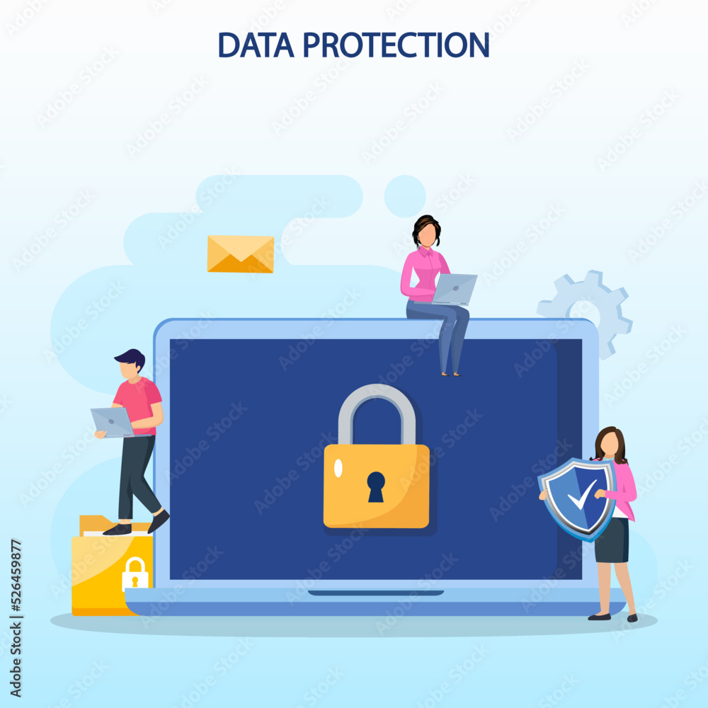 Poster data protection concept. data security and privacy and internet security flat vector illustration.