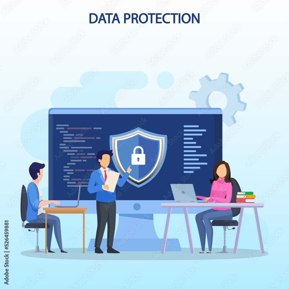 Poster data protection concept. data security and privacy and internet security flat vector illustration.
