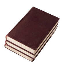Stack of old books isolated on white background. Library shelf. The book is in a cloth cover. Vintage binding.