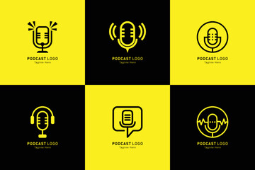 Set of podcast logo design concept