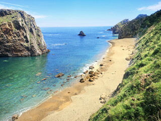 Sablera La Barquera beach, in Asturias, Spain, holiday tourist destination,