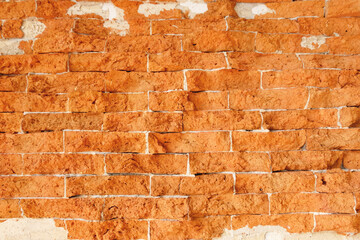 Orange brick wall background horizontal architecture wallpaper construction cement, Loft style for wallpaper, Texture of Red old brick & concrete wall, Vector background, Renovate frame grimy backdrop